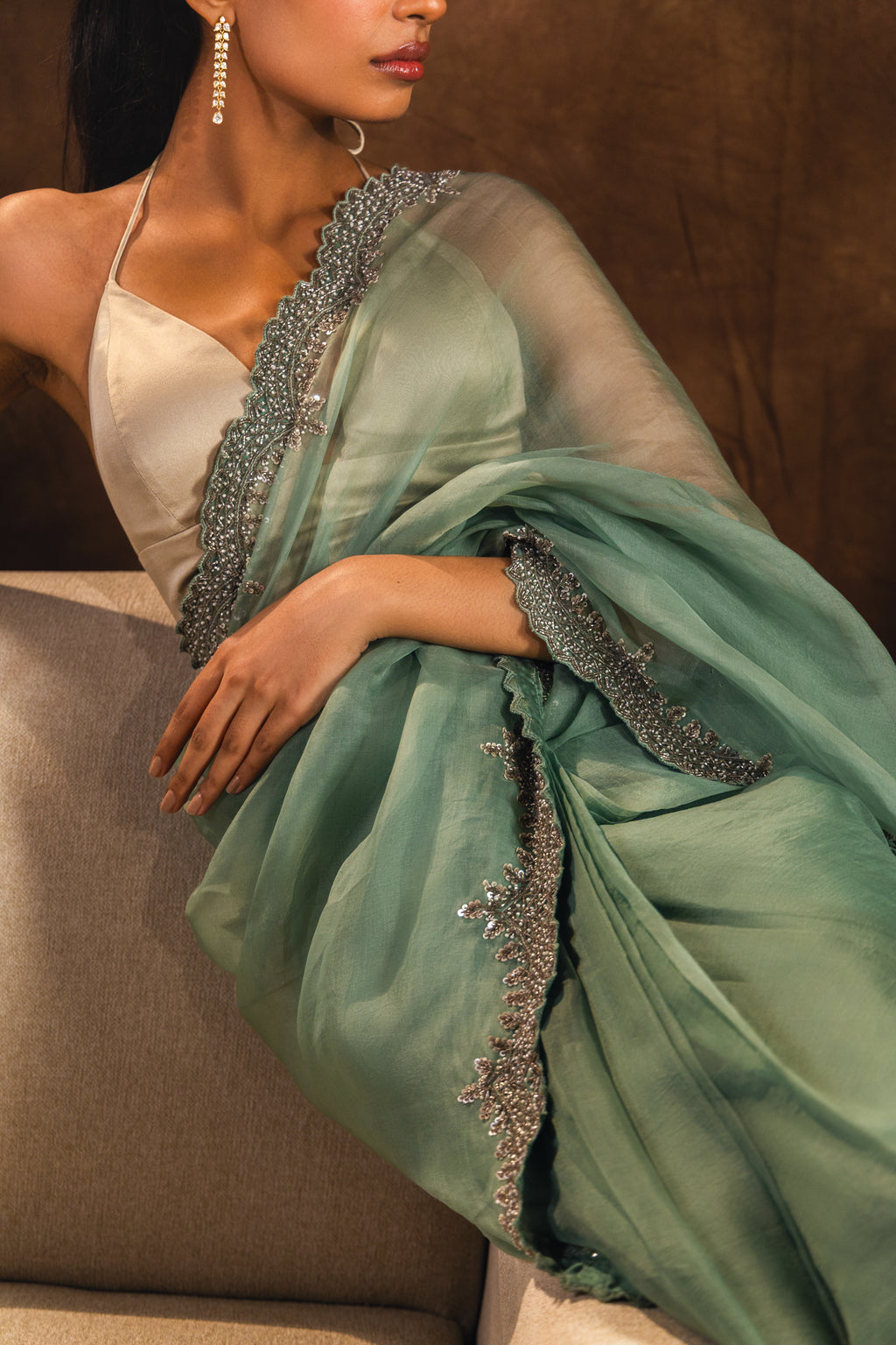 Sage Organza Stitched Saree