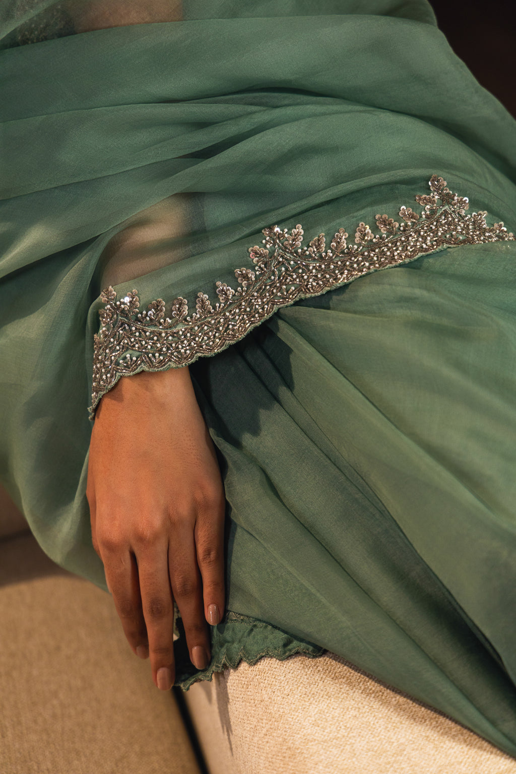 Sage Organza Stitched Saree