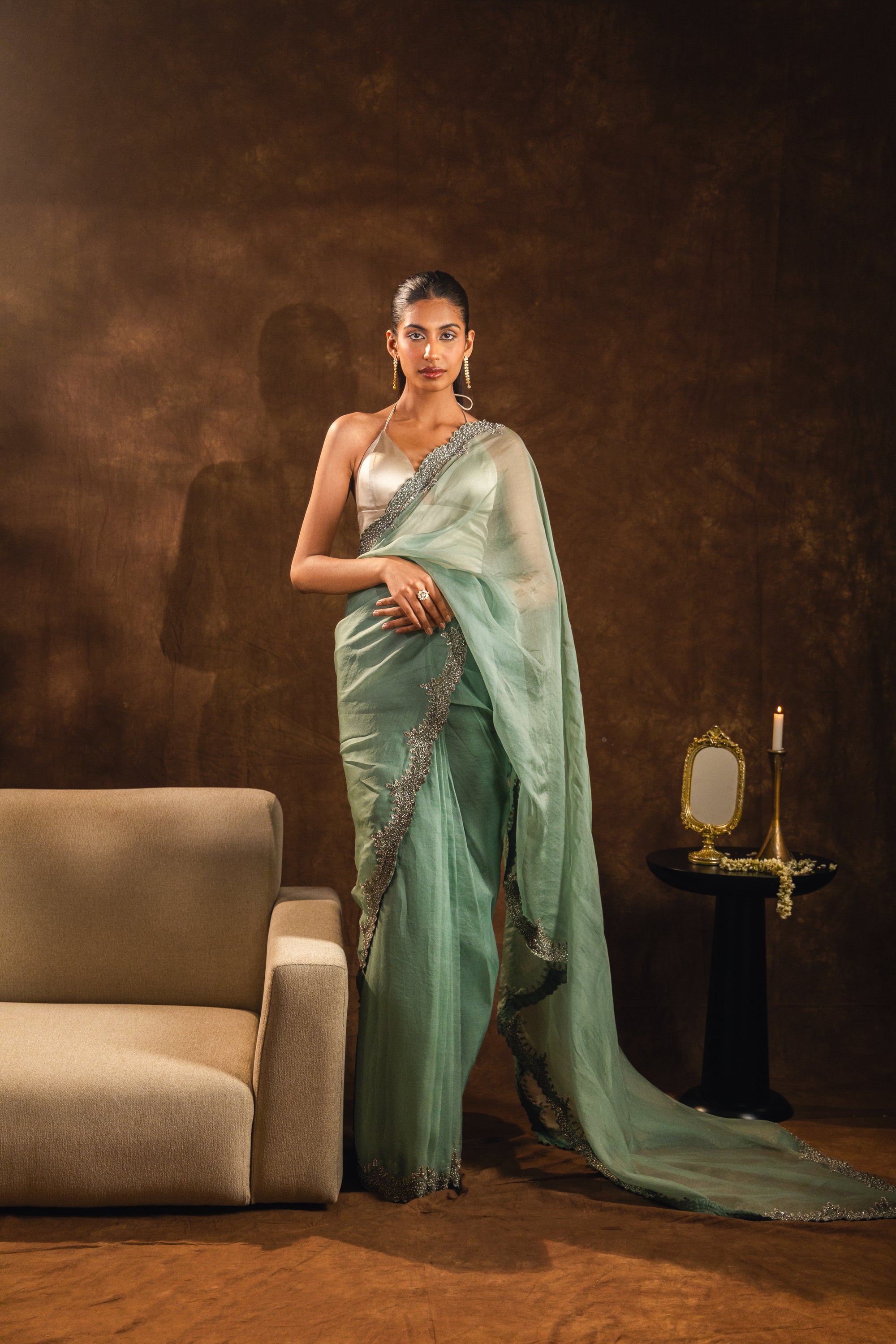 Sage Organza Stitched Saree