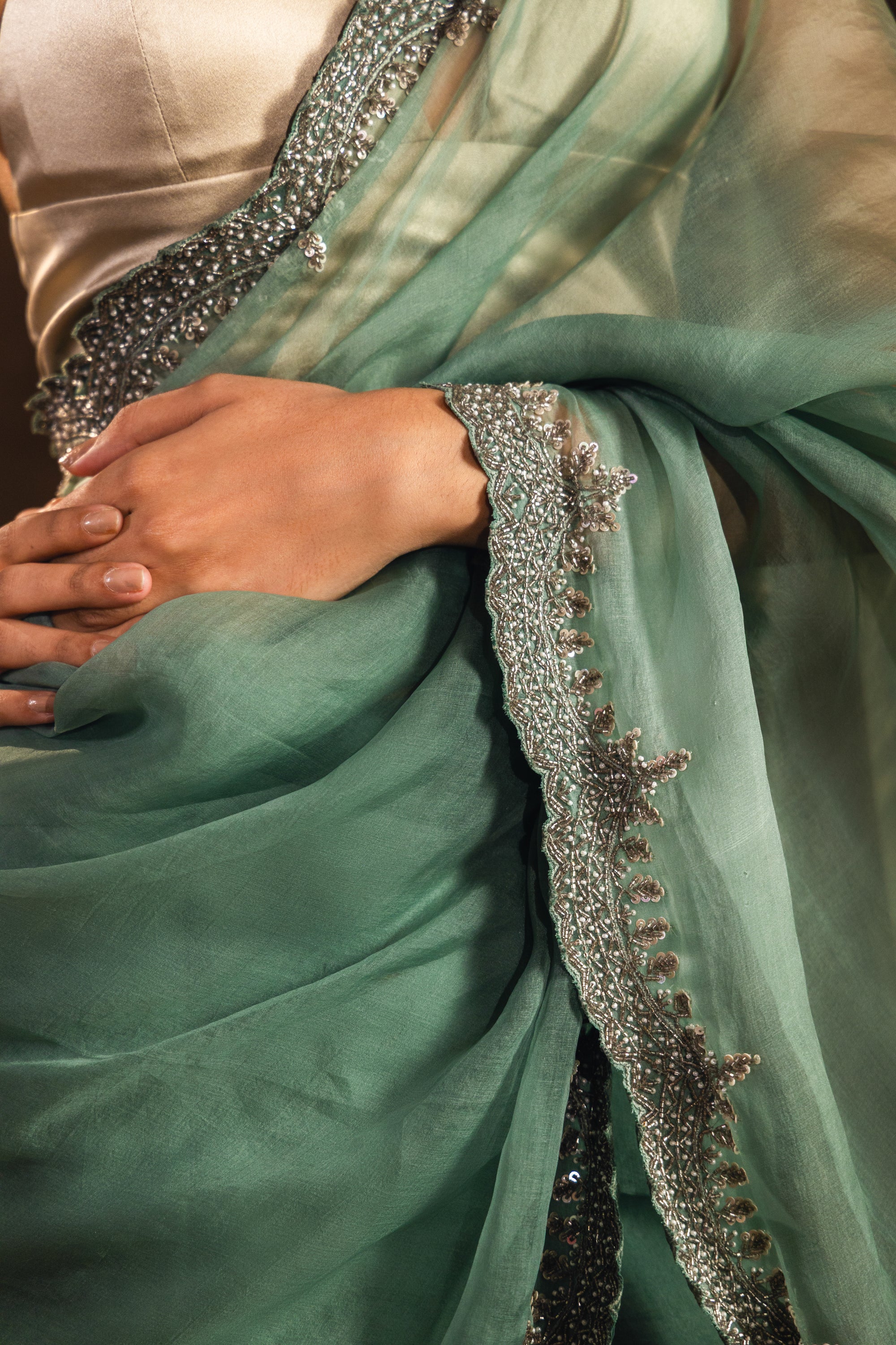 Sage Organza Stitched Saree