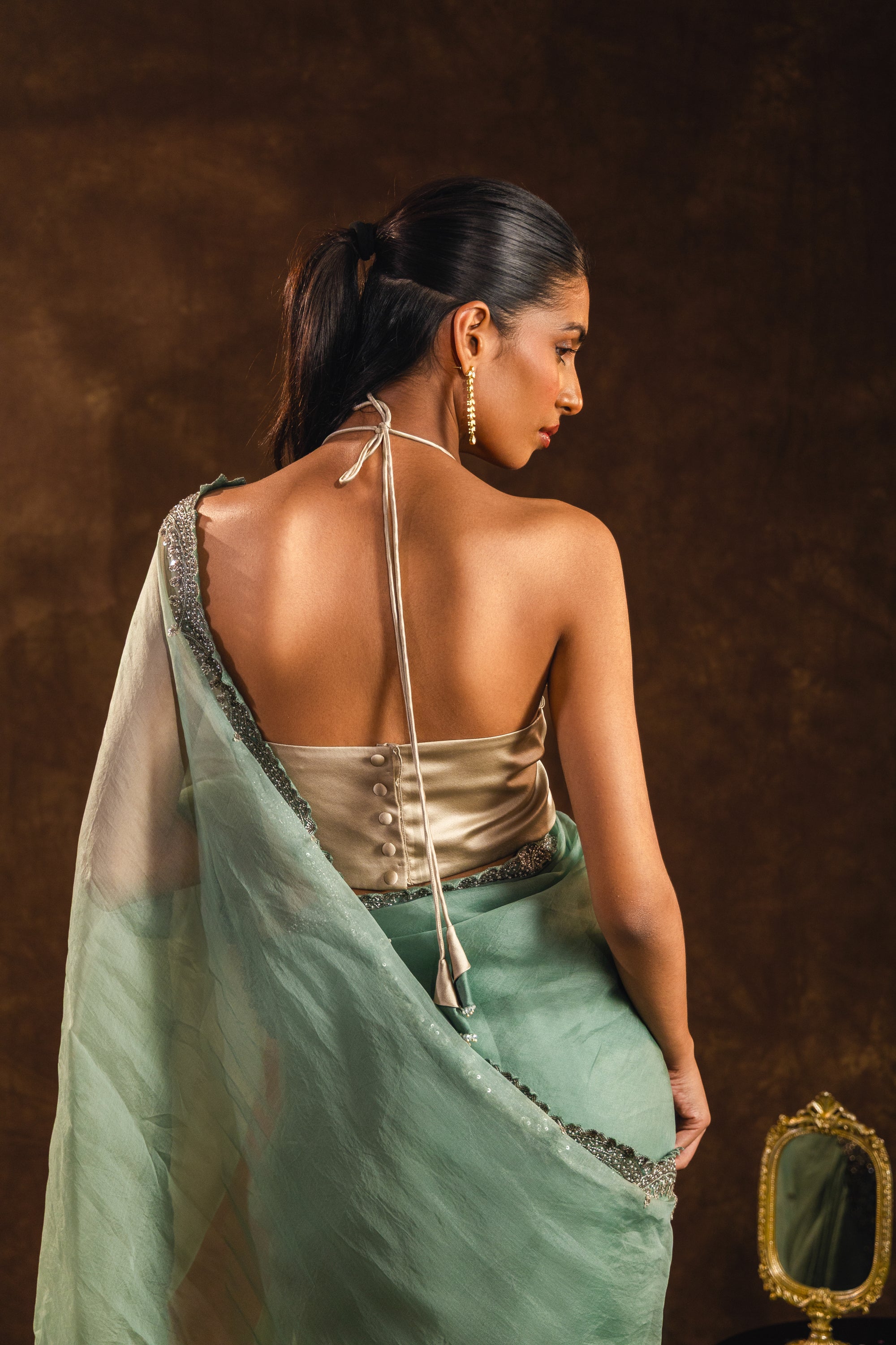 Sage Organza Stitched Saree