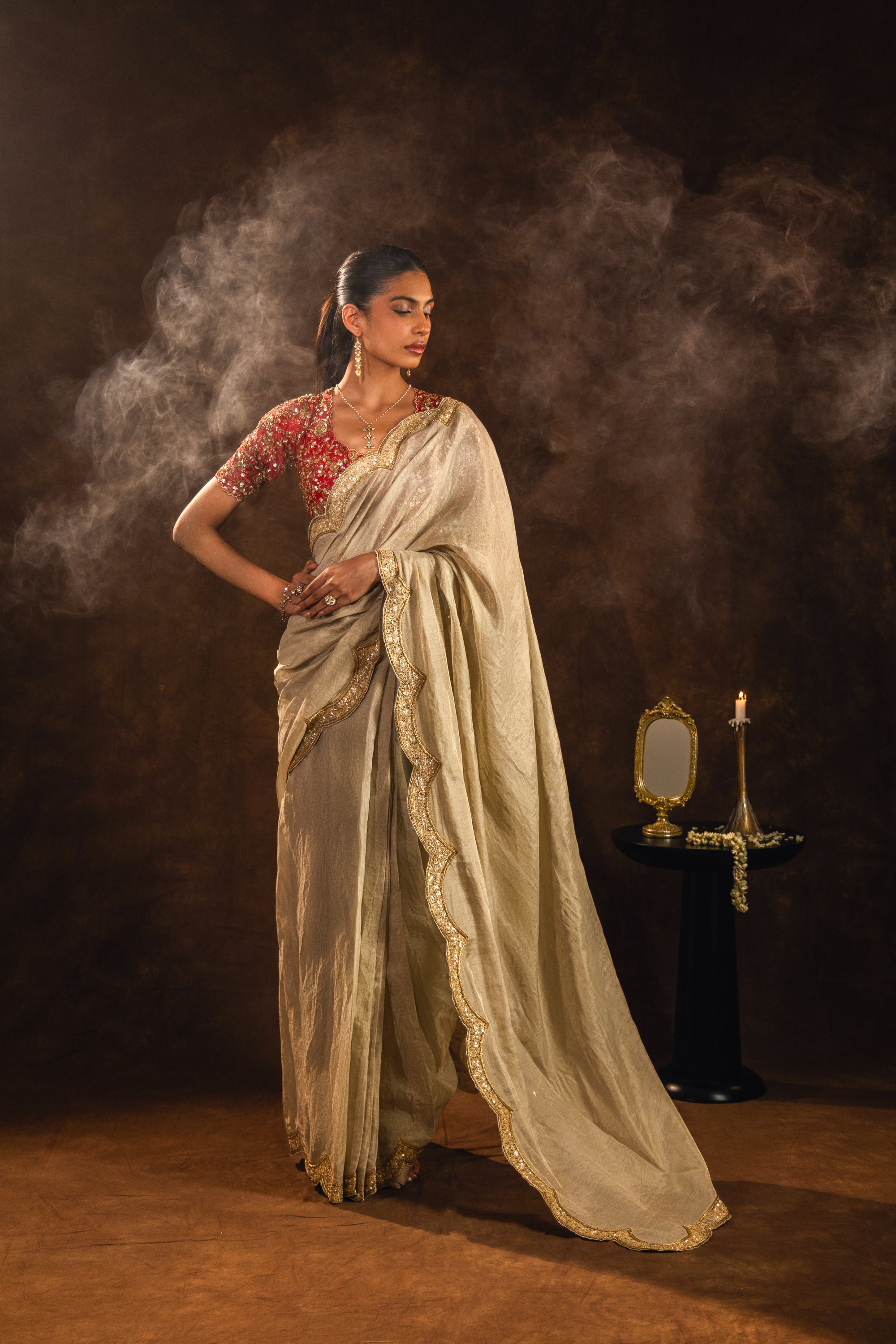Regal Beige Stitched Saree