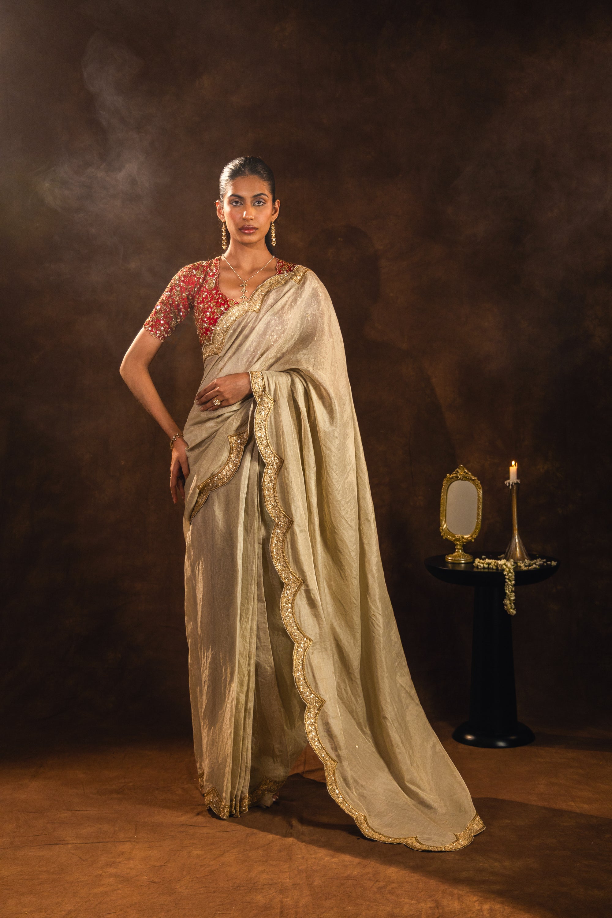 Regal Beige Stitched Saree