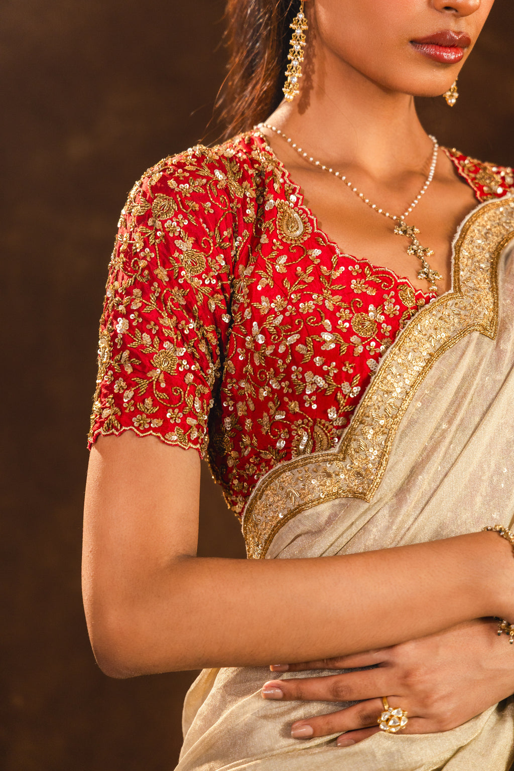 Regal Beige Stitched Saree