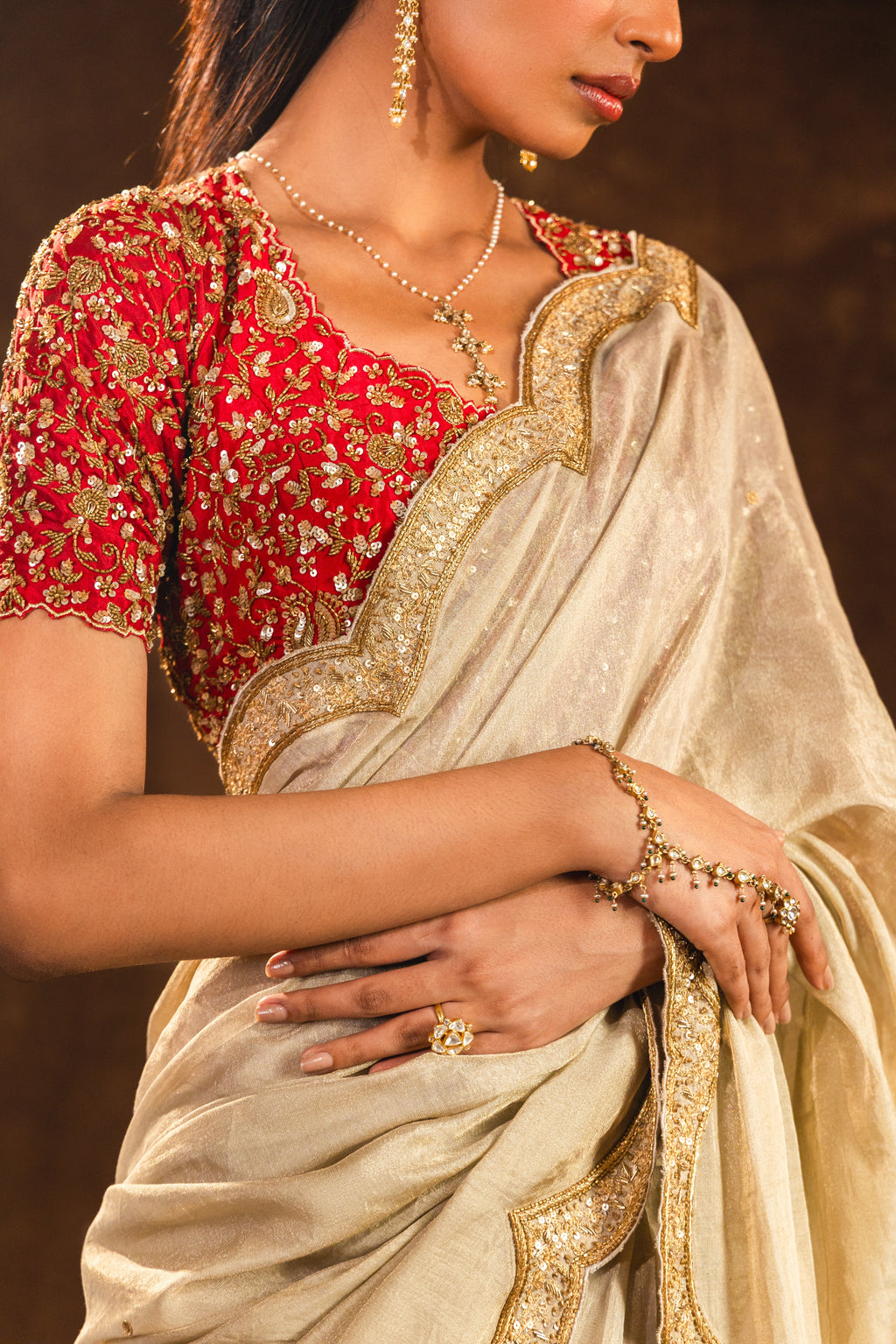 Regal Beige Stitched Saree