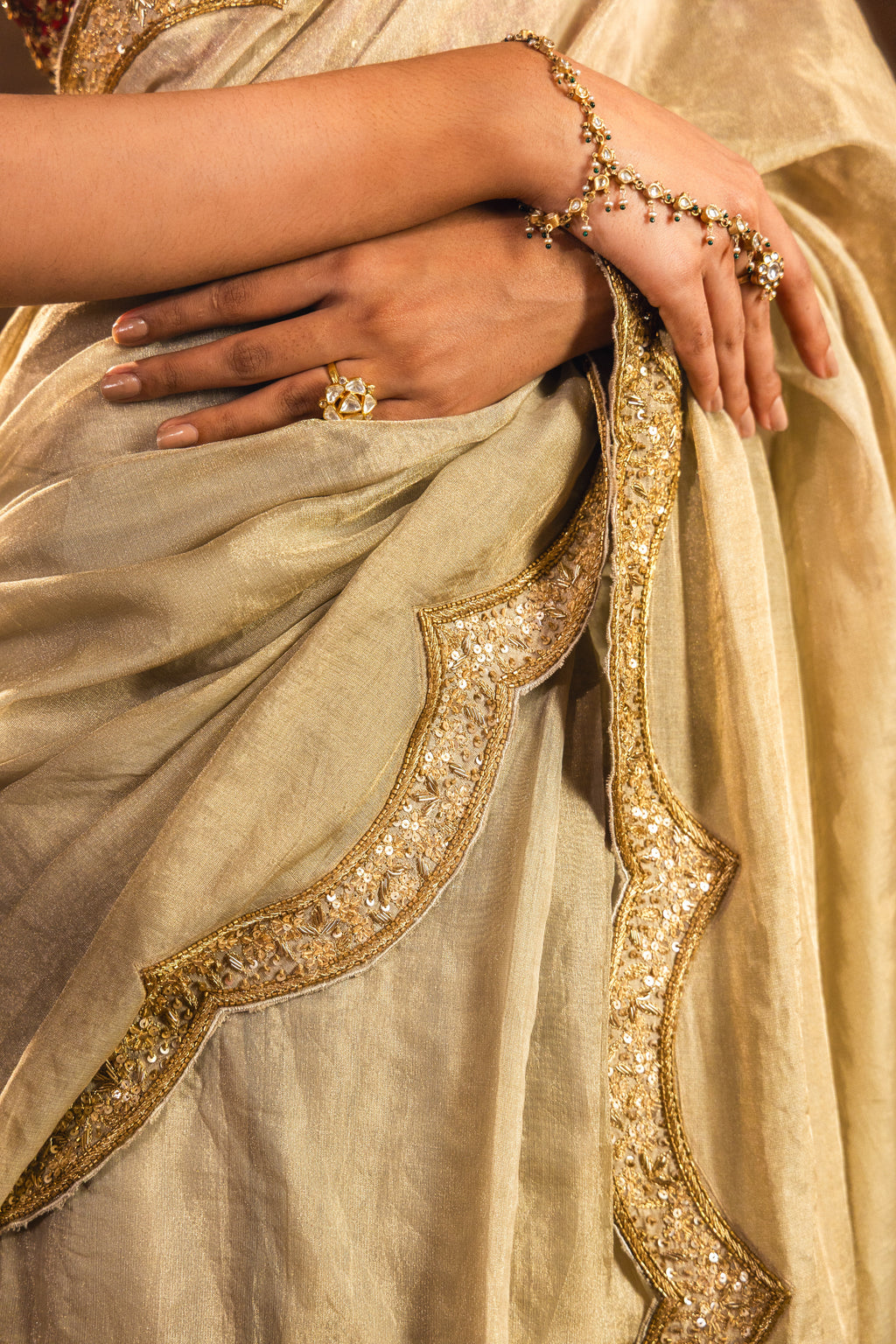 Regal Beige Stitched Saree
