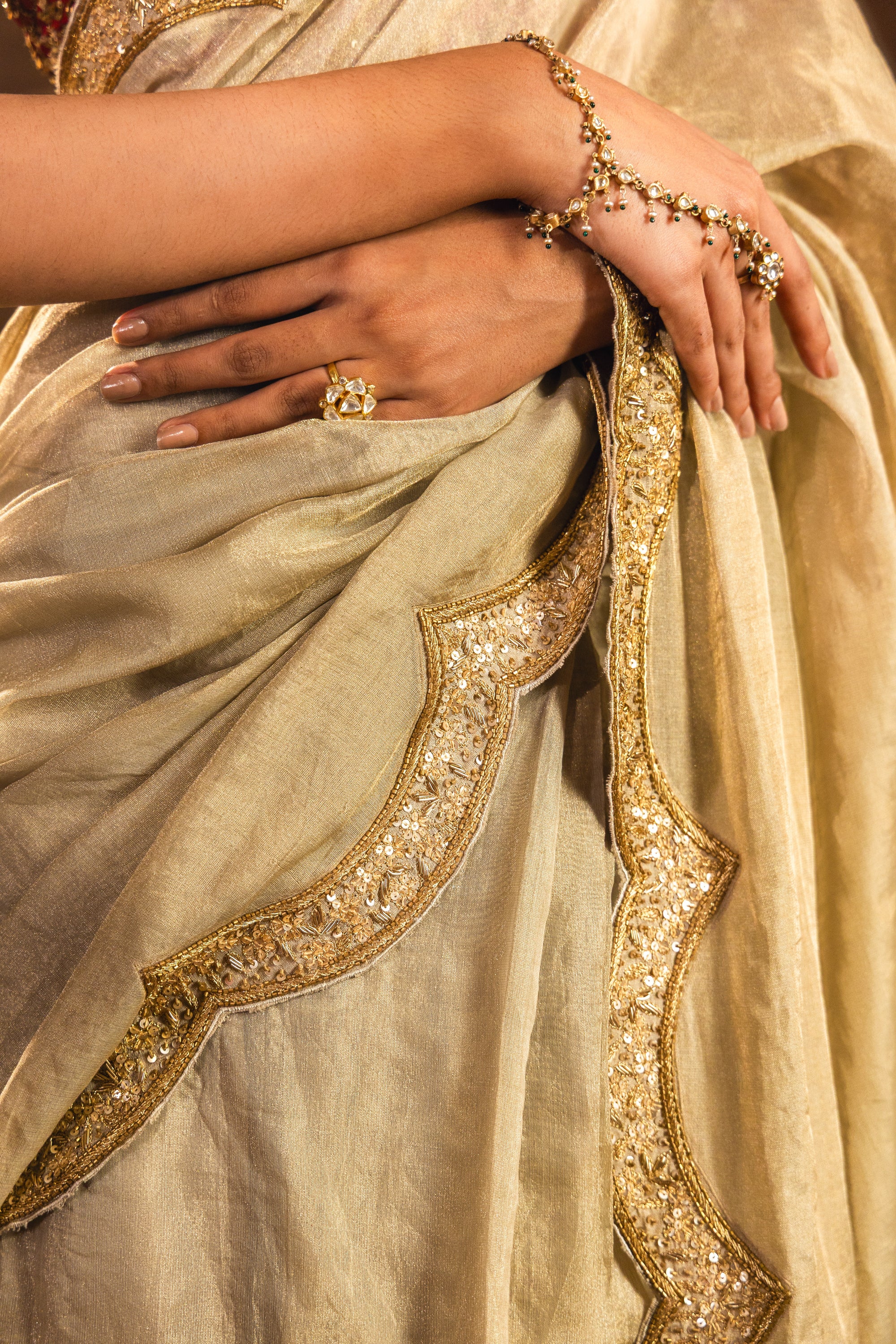 Regal Beige Stitched Saree