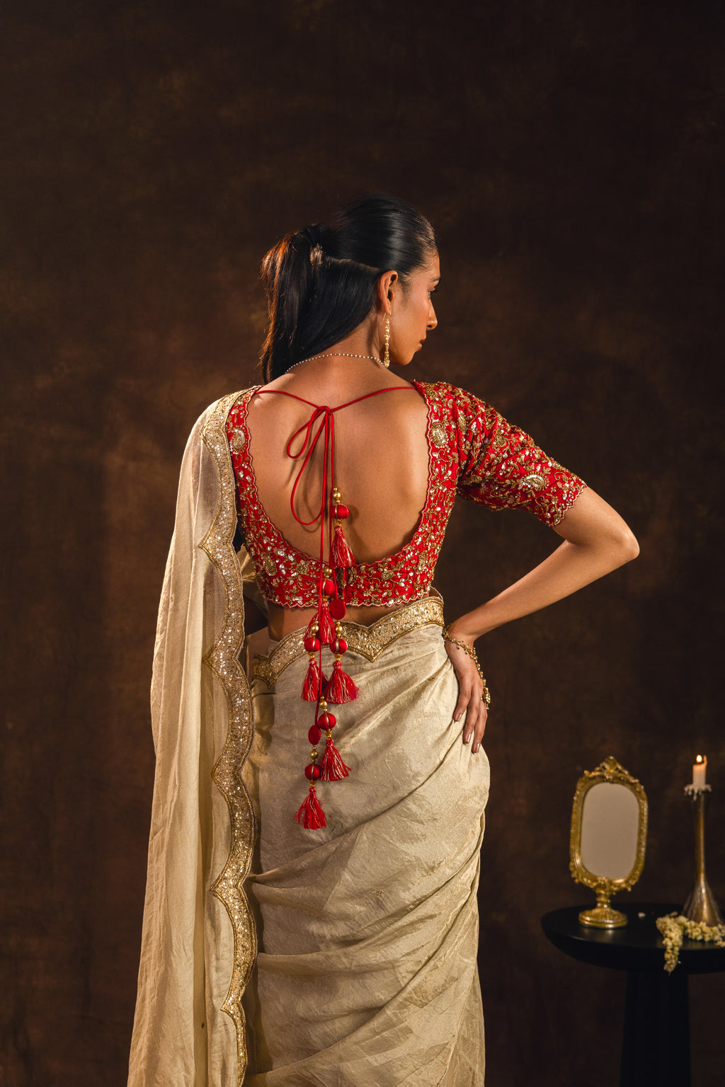 Regal Beige Stitched Saree