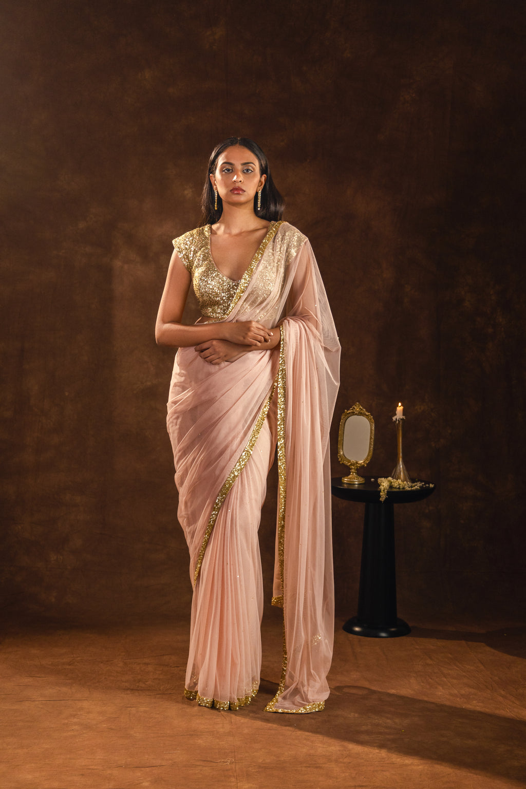 Hermosa Peach Sequin Saree
