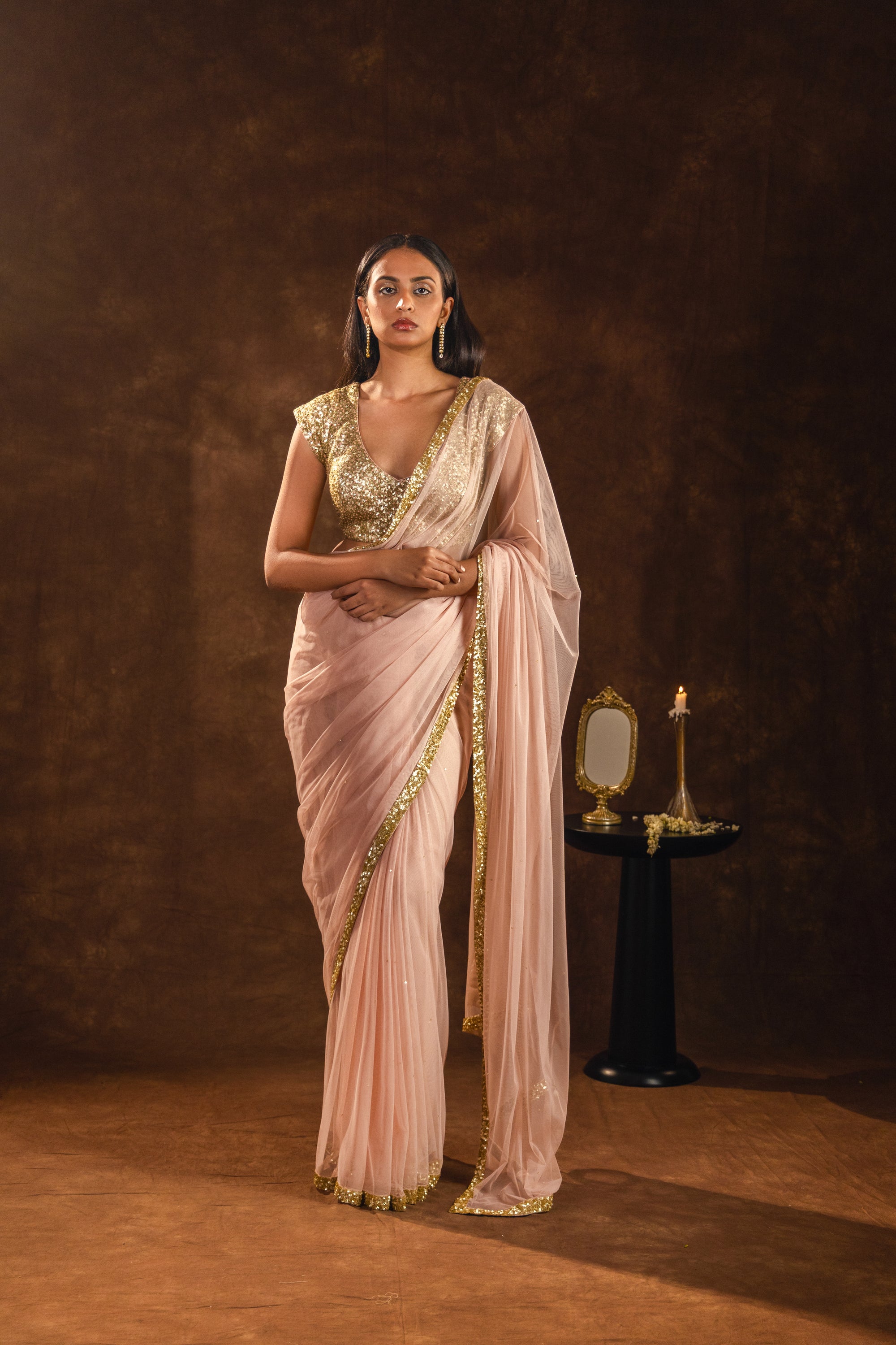 Hermosa Peach Sequin Saree
