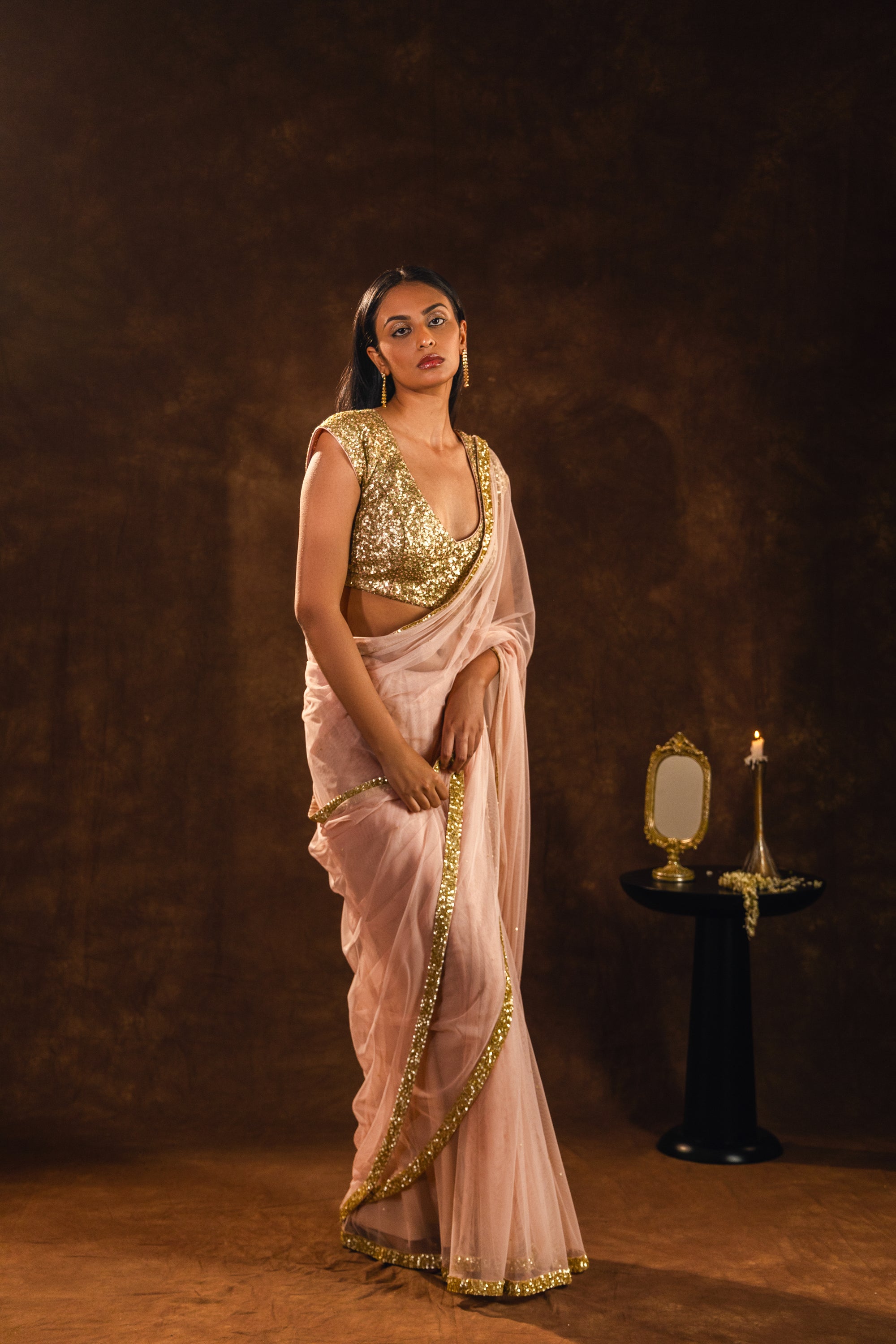 Hermosa Peach Sequin Saree