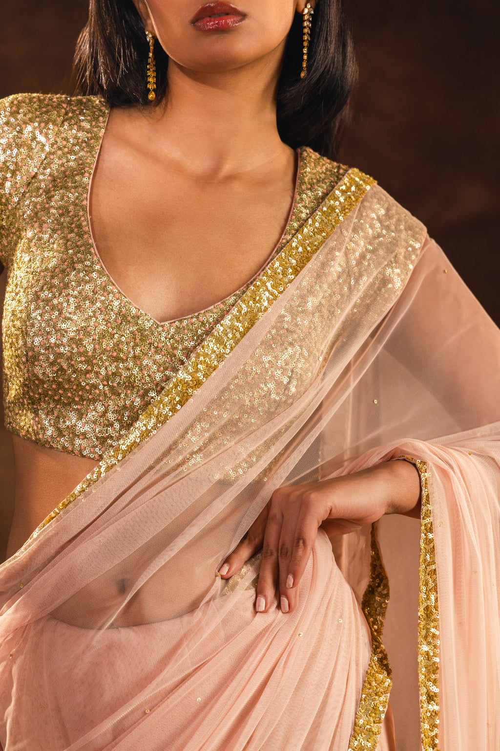 Hermosa Peach Sequin Saree