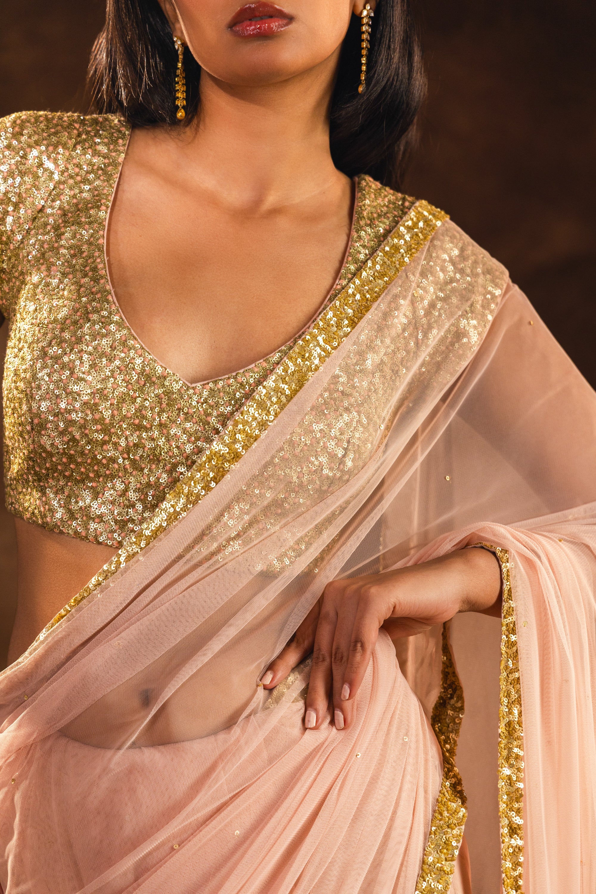 Hermosa Peach Sequin Saree
