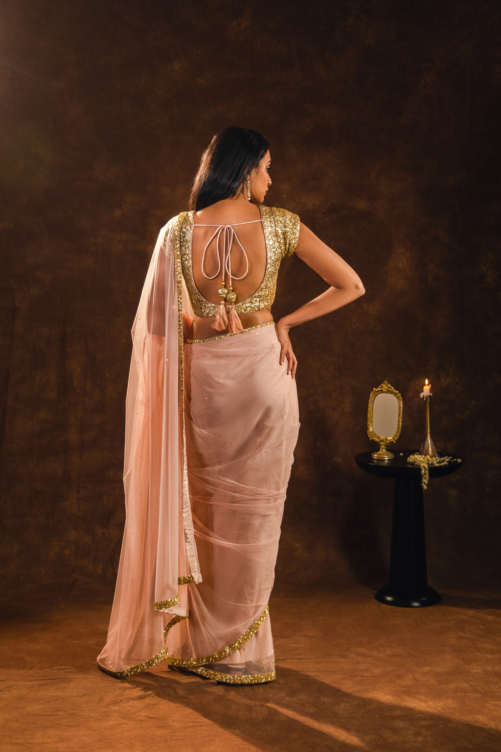 Hermosa Peach Sequin Saree