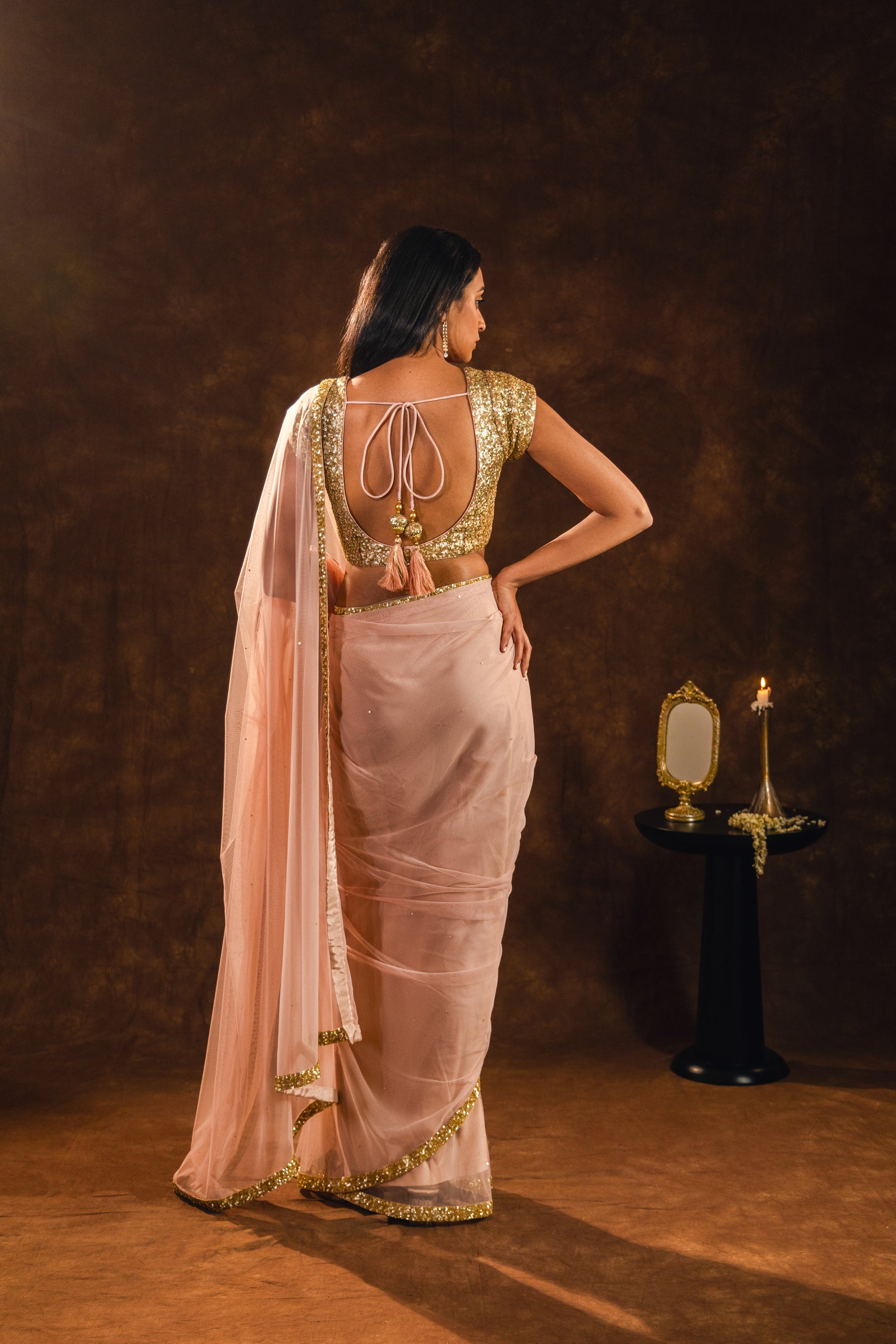 Hermosa Peach Sequin Saree