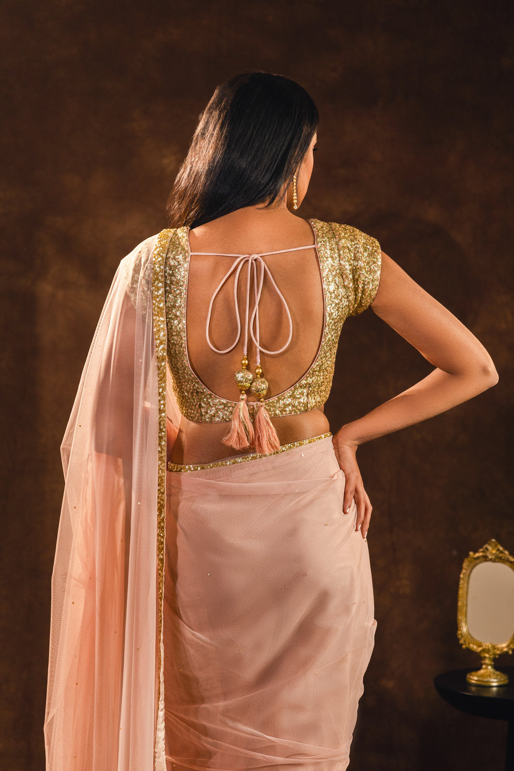 Hermosa Peach Sequin Saree