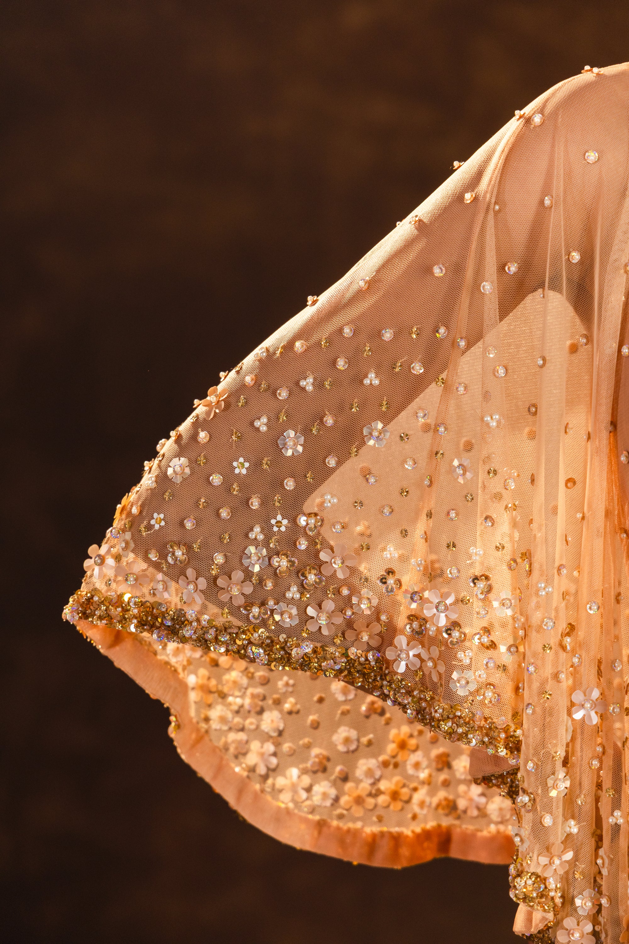 Beige Blossom Lehenga with Cape