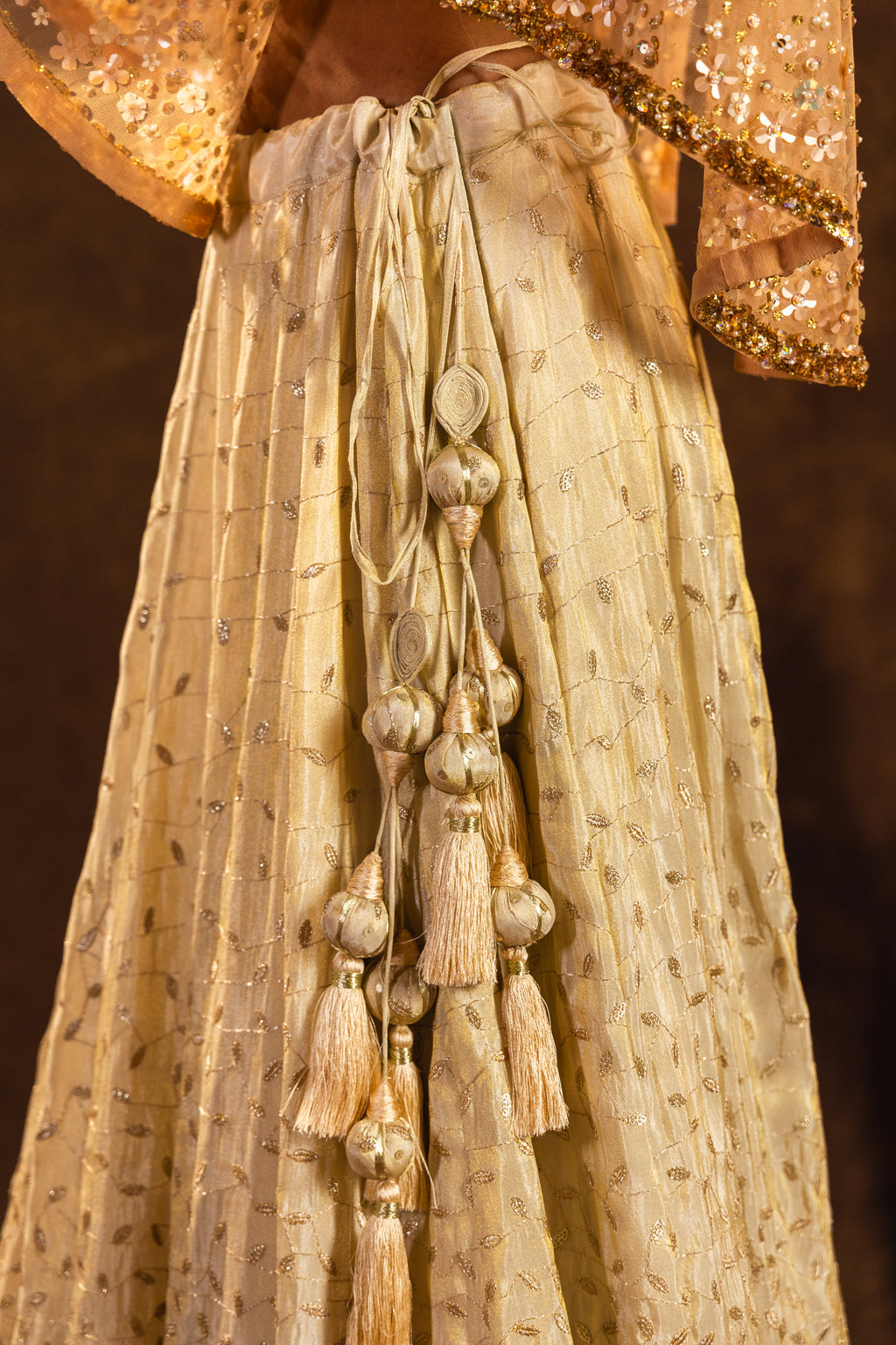 Beige Blossom Lehenga with Cape