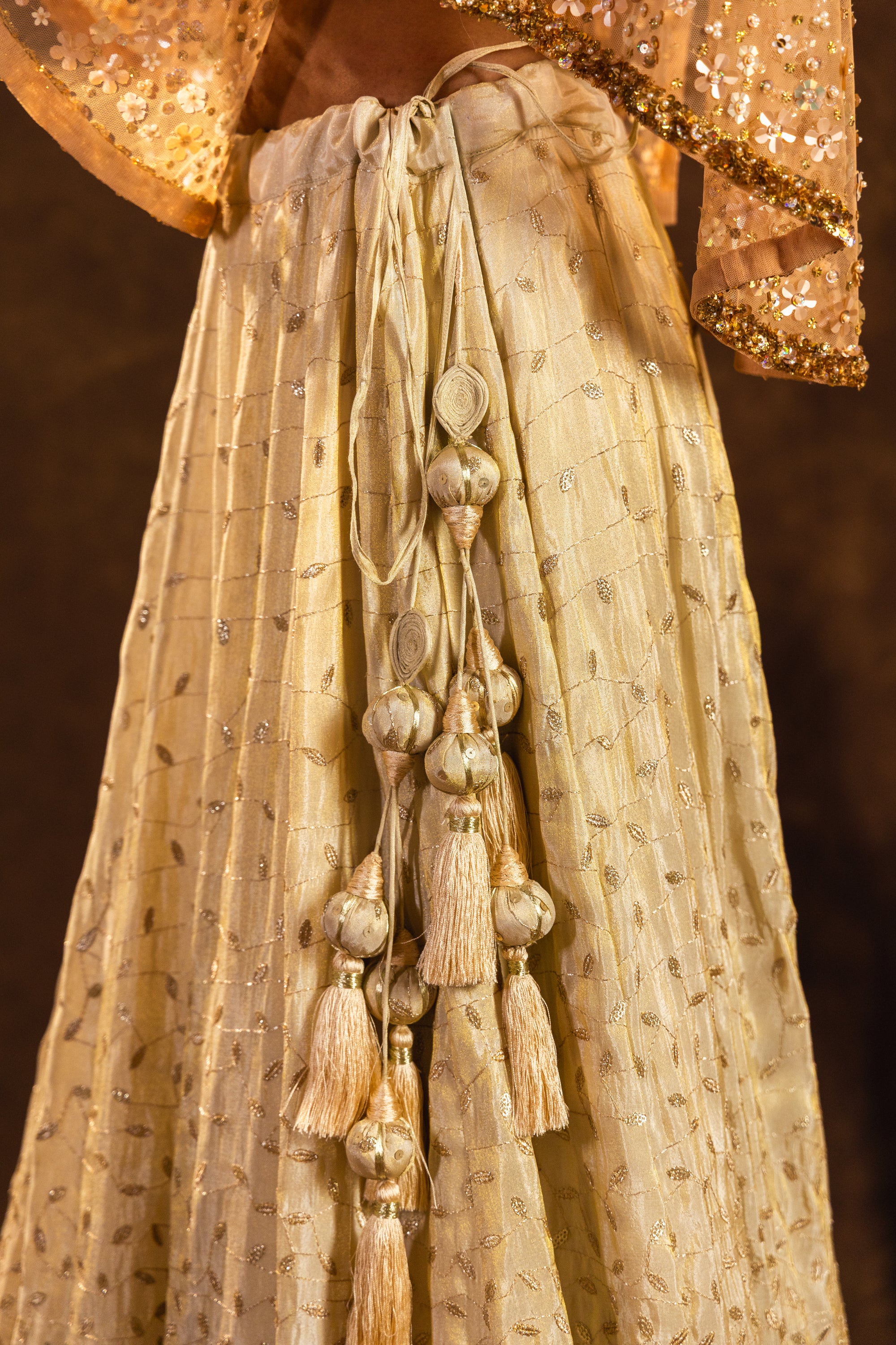 Beige Blossom Lehenga with Cape